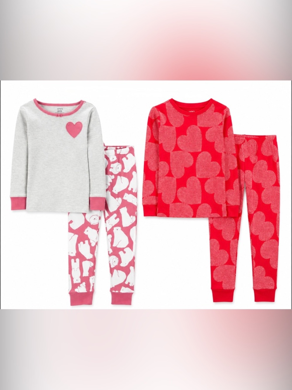 Carter’s Pajama  2 Sets 4 Pieces Cotton Soft Breathable Cozy Heart Print